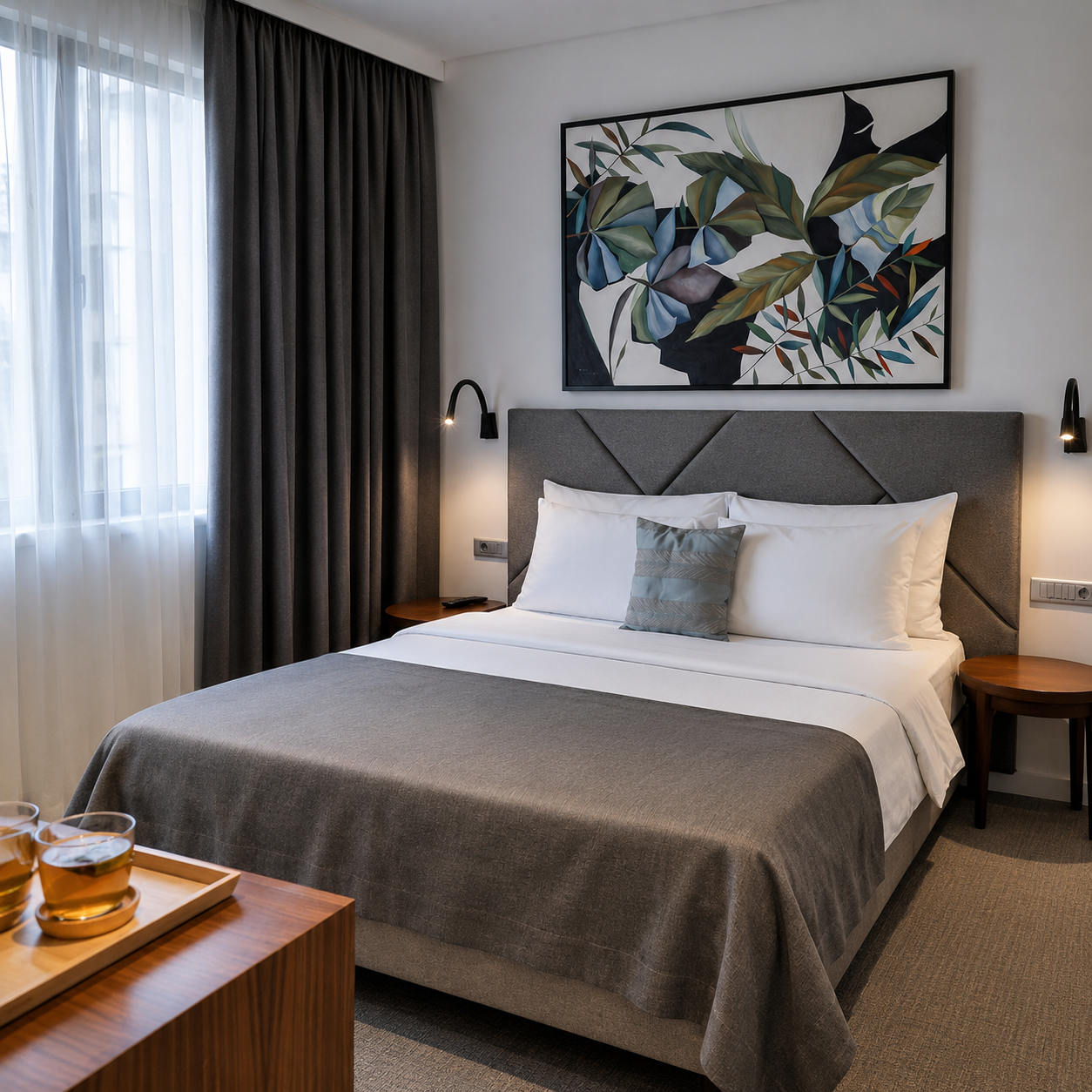 Deluxe Double Room at Hotel Botanica Belgrade with king-size bed and elegant interior