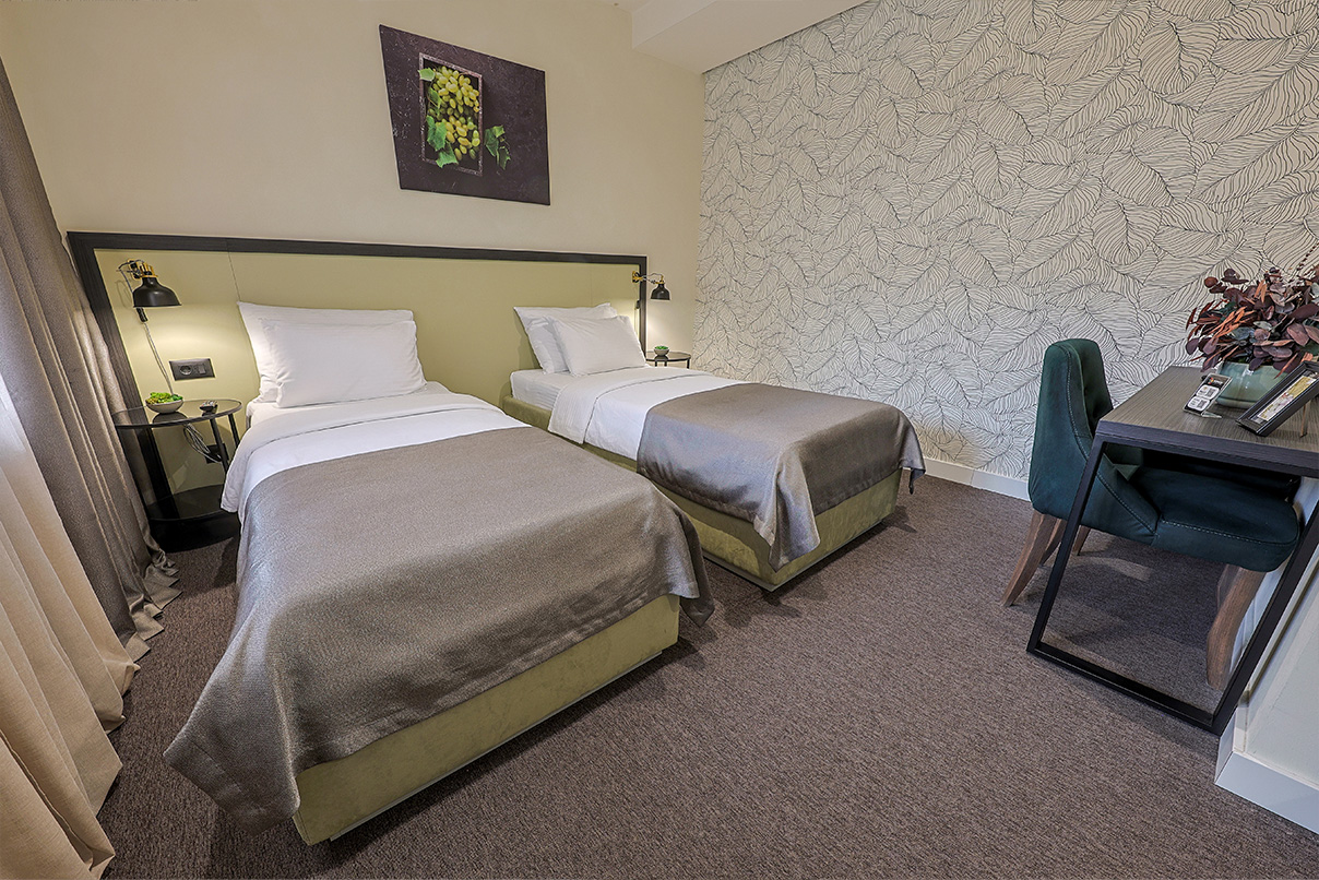Deluxe Double Room – Hotel Botanica Belgrade3 Deluxe Double Room at Hotel Botanica with twin beds and spacious interior