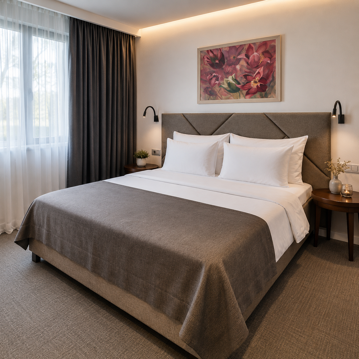 Standard Double Room at Hotel Botanica Belgrade with double bed and modern interior