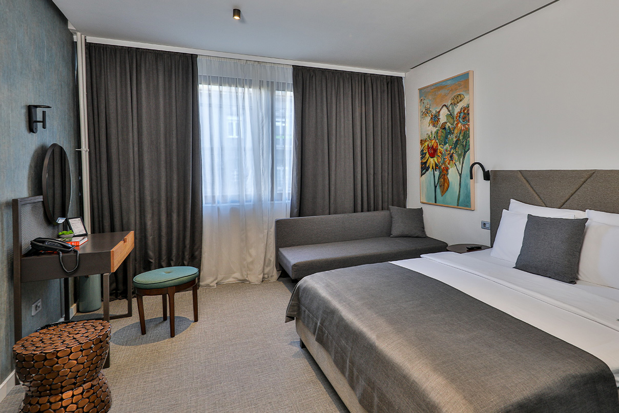 Hotel Botanica – Apartment Bedroom Spacious apartment bedroom at Hotel Botanica Belgrade