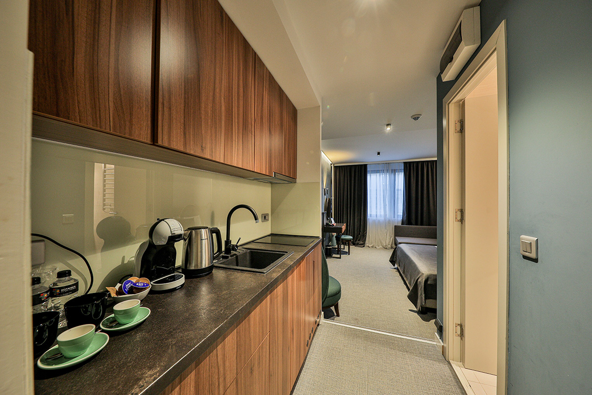Hotel Botanica – Apartment Kitchen Fully equipped kitchen in Apartment at Hotel Botanica Belgrade